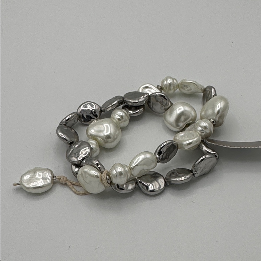 J. Jill Silver & Ivory Beaded Stretch Bracelet Set Faux Pearl  (BR1313/3) - Picture 2 of 7